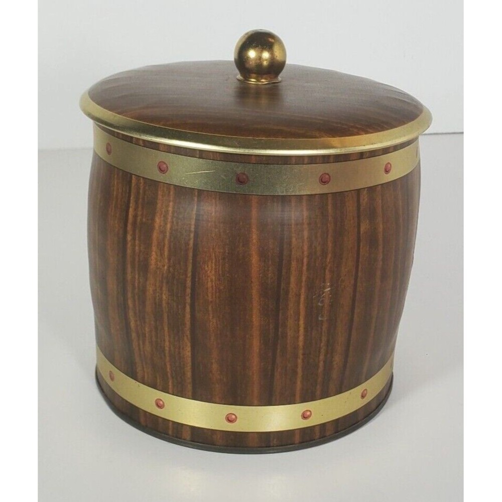 Vintage Wood Grain Tea Cookie Candy Tin Can Container Made in England - Picture 3 of 15